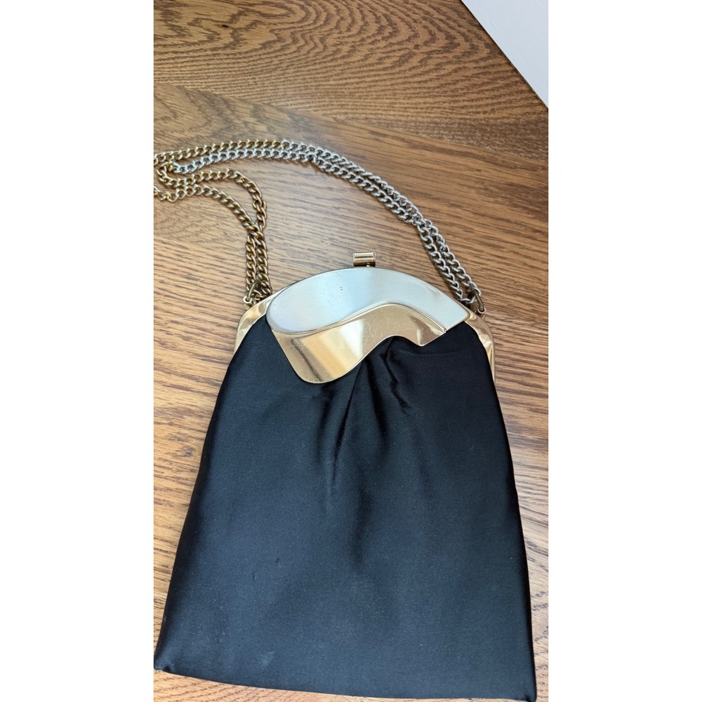 Vintage Marianne Women's Black Gold silver Chain Shoulder Strap Evening Bag